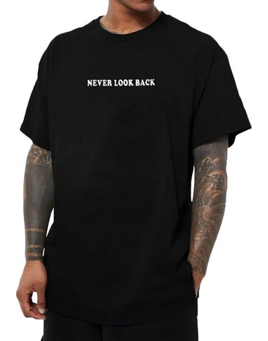 Erkek Bisiklet Yaka Kısa Kol Baskılı Tshirt  iyah