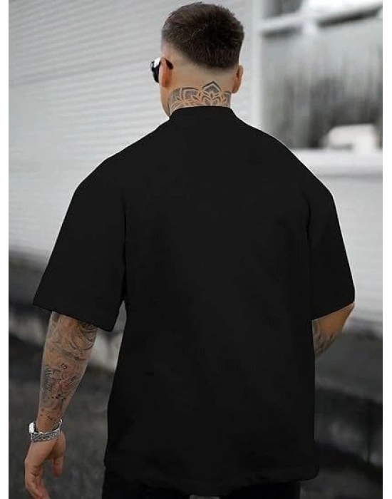 Erkek Bisiklet Yaka Kısa Kol Baskılı Tshirt  iyah