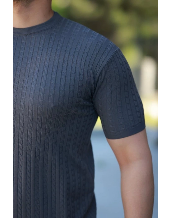 Erkek Bisiklet Yaka örgü Desenli Kısa örme Triko Kısa Kollu Tshirt