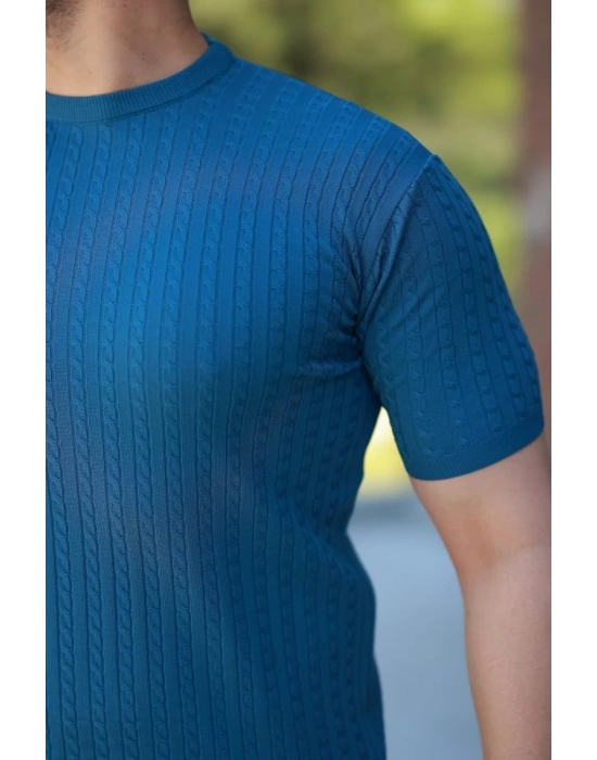 Erkek Bisiklet Yaka örgü Desenli Kısa örme Triko Kısa Kollu Tshirt