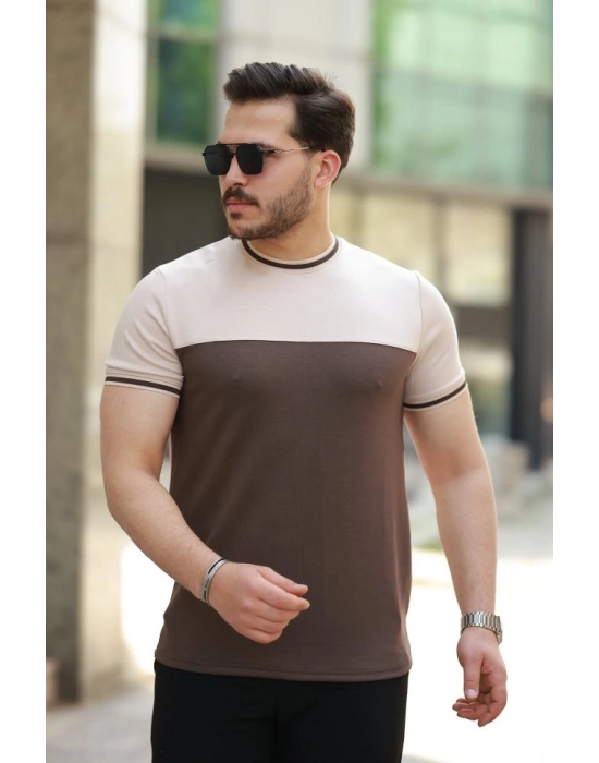 Erkek Bisiklet Yaka Parçalı Renk Kısa Kollu Tshirt