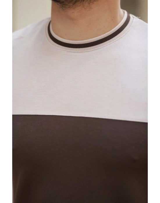 Erkek Bisiklet Yaka Parçalı Renk Kısa Kollu Tshirt