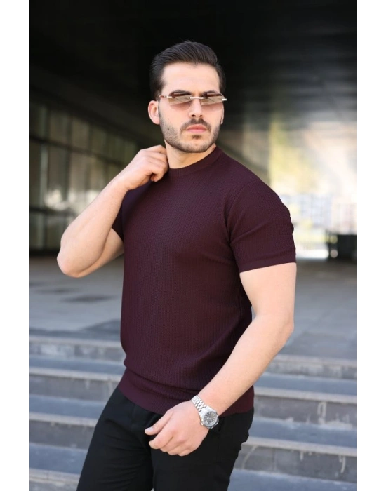 Erkek Bisiklet Yaka Petek Dokulu Kısa Kollu Triko Tişört