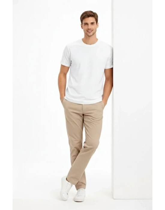 Erkek Bisiklet Yaka Tişört Regular Kalıp Basic Pamuklu Günlük Kullanım Tshirt  Beyaz