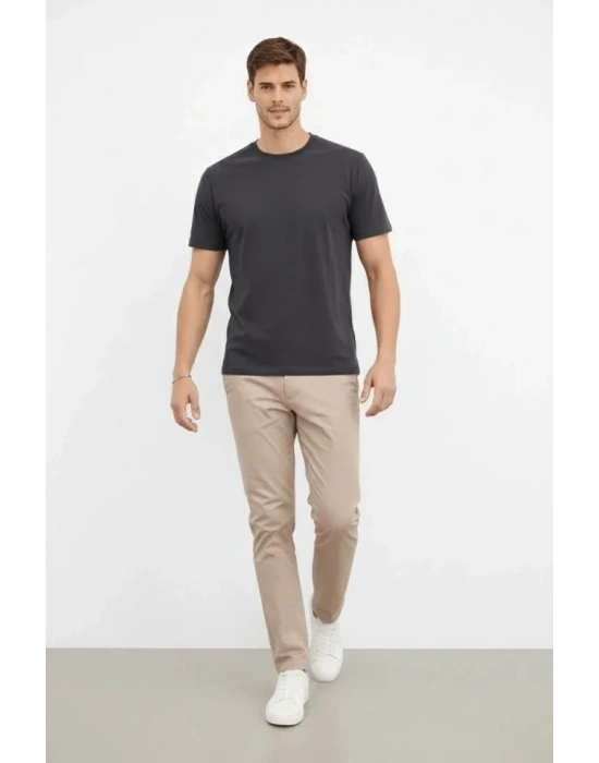 Erkek Bisiklet Yaka Tişört Regular Kalıp Basic Pamuklu Günlük Kullanım Tshirt  Füme