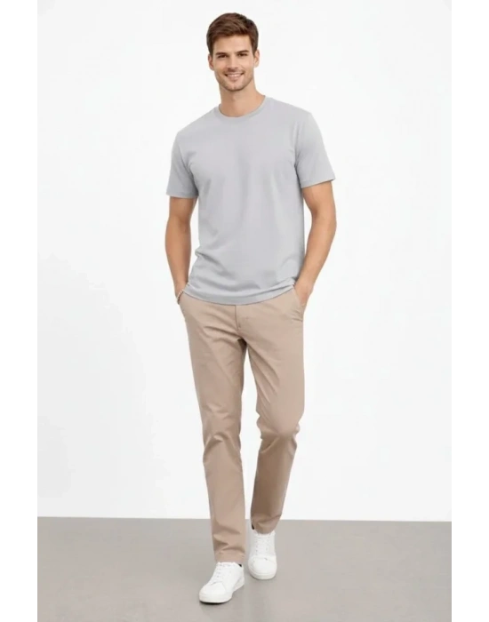 Erkek Bisiklet Yaka Tişört Regular Kalıp Basic Pamuklu Günlük Kullanım Tshirt  Gri