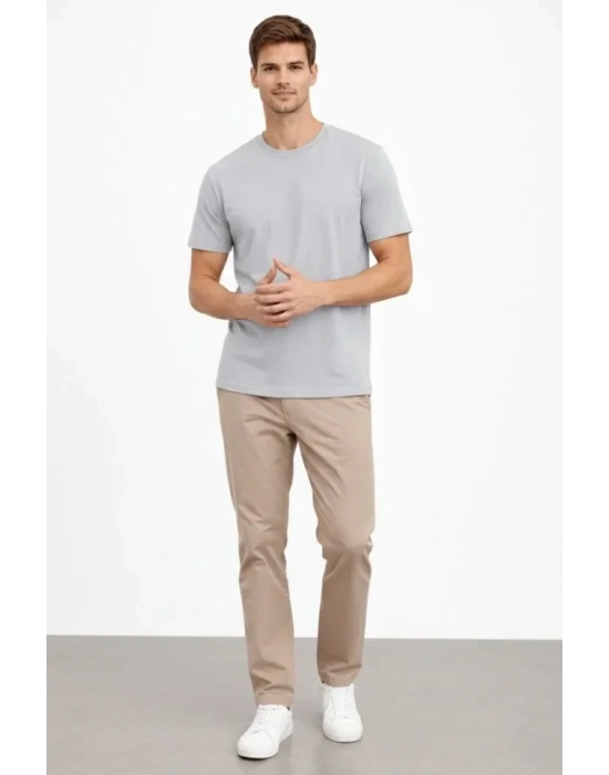 Erkek Bisiklet Yaka Tişört Regular Kalıp Basic Pamuklu Günlük Kullanım Tshirt  Gri