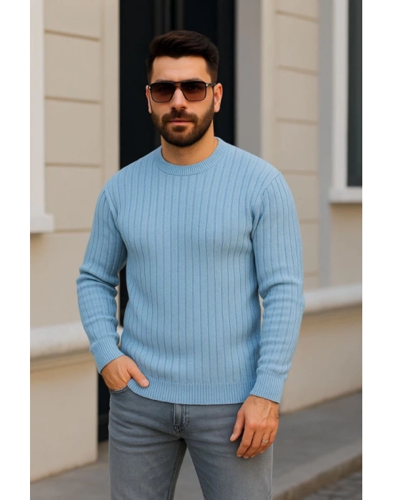 Erkek Bisiklet Yuvarlak Yaka Triko Kazak Pamuklu Kalın Fitilli Dokuma, Regular Fit Uzun Kollu Kışlık odel  Bebe avisi