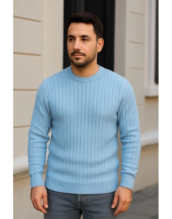 Erkek Bisiklet Yuvarlak Yaka Triko Kazak Pamuklu Kalın Fitilli Dokuma, Regular Fit Uzun Kollu Kışlık odel  Bebe avisi