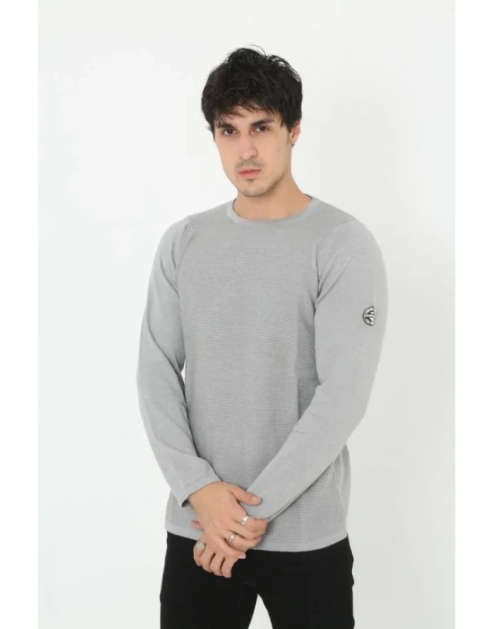 Erkek Biskilet Yaka Kolu Armalı  Gri