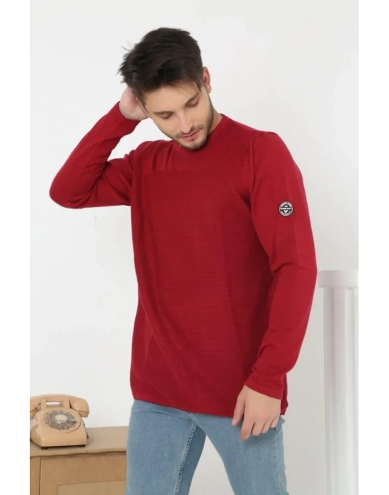 Erkek Biskilet Yaka Kolu Armalı  Kırmızı