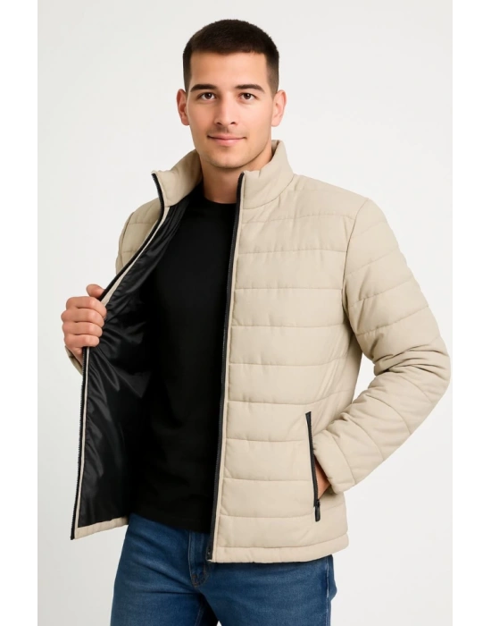 Erkek Bomber Mont Ceket – Su İtici Kumaş, Kapitone Astarlı, Fermuarlı, Kışlık  Bej
