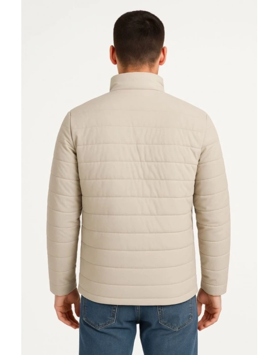 Erkek Bomber ont Ceket – u İtici Kumaş, Kapitone Astarlı, Fermuarlı, Kışlık  Bej