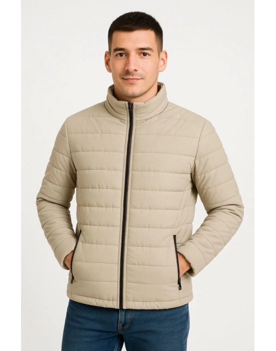 Erkek Bomber Mont Ceket – Su İtici Kumaş, Kapitone Astarlı, Fermuarlı, Kışlık  Bej