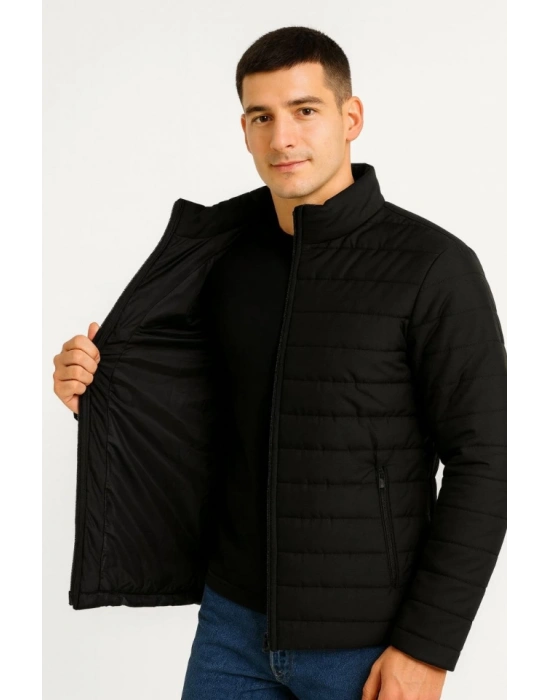 Erkek Bomber ont Ceket – Su İtici Kumaş, Kapitone Astarlı, Fermuarlı, Kışlık  Siyah