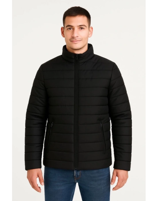 Erkek Bomber ont Ceket – Su İtici Kumaş, Kapitone Astarlı, Fermuarlı, Kışlık  Siyah