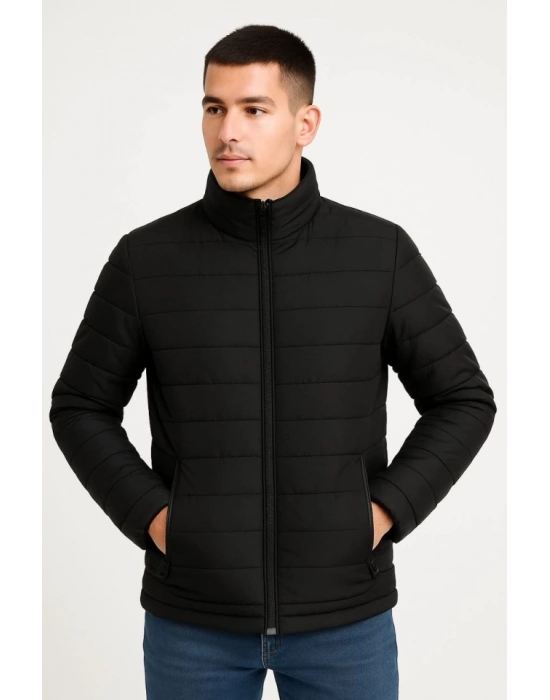 Erkek Bomber ont Ceket – Su İtici Kumaş, Kapitone Astarlı, Fermuarlı, Kışlık  Siyah