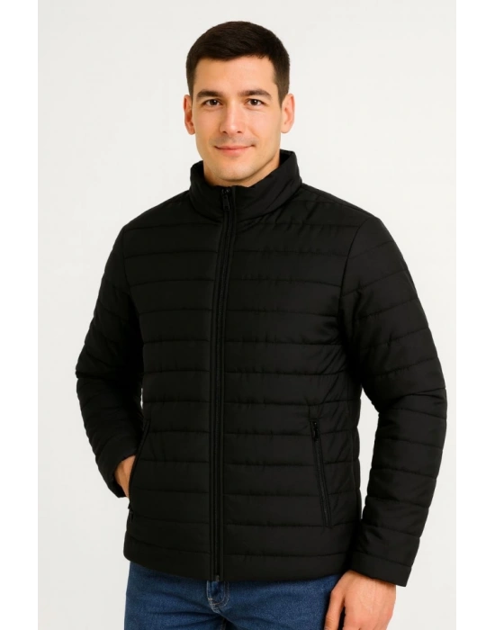 Erkek Bomber ont Ceket – Su İtici Kumaş, Kapitone Astarlı, Fermuarlı, Kışlık  Siyah