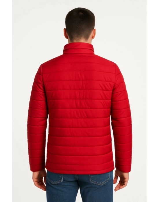 Erkek Bomber ont Ceket – u İtici Kumaş, Kapitone Astarlı, Fermuarlı, Kışlık  Kırmızı