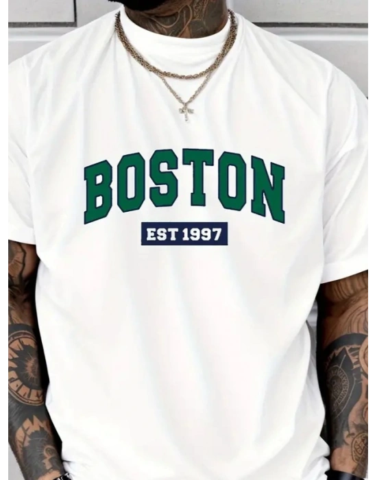 Erkek Boston Baskılı Süprem Tshirt