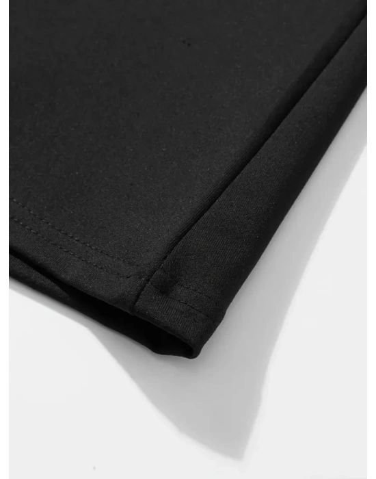 Erkek Büyük Beden Kart Baskılı Düz Renk Kısa Kollu Bisiklet Yaka Tişört Gündelik Giyim  iyah