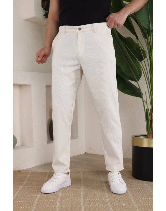 Erkek Casual Slim Fit Cord Desenli Kumaş Pantolon