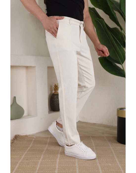 Erkek Casual Slim Fit Cord Desenli Kumaş Pantolon