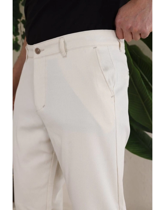 Erkek Casual Slim Fit Cord Desenli Kumaş Pantolon