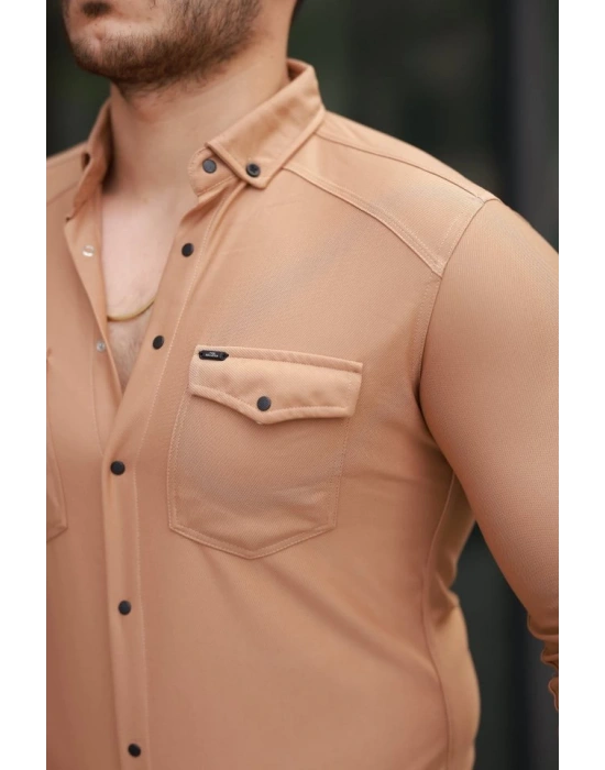 Erkek çift Cepli çıtçıt Düğmeli Uzun Kollu Gömlek