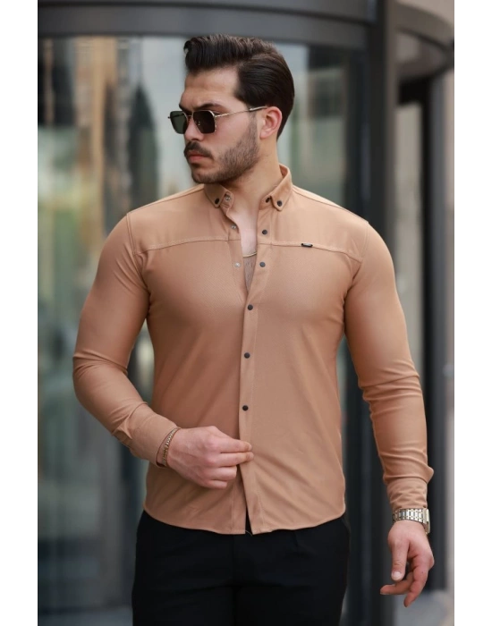 Erkek çıtçıt Düğmeli Dikiş Detaylı Uzun Kollu Gömlek