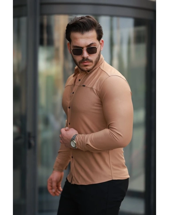 Erkek çıtçıt Düğmeli Dikiş Detaylı Uzun Kollu Gömlek