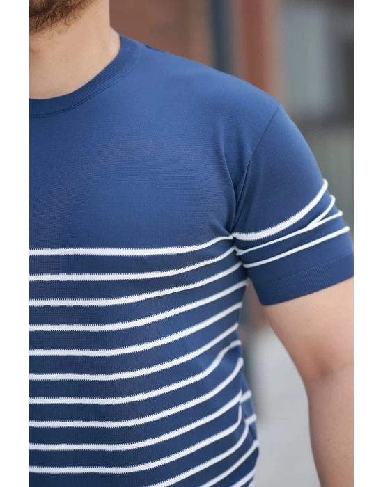 Erkek çizgi Desenli Bisiklet Yaka Kısa Kollu Tsihrt