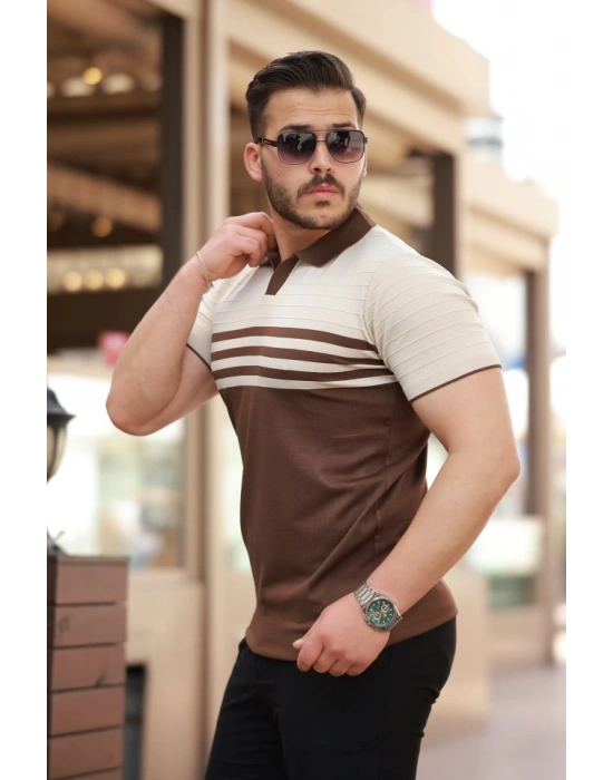 Erkek çizgi Desenli Yakalı Kısa Kollu Tshirt