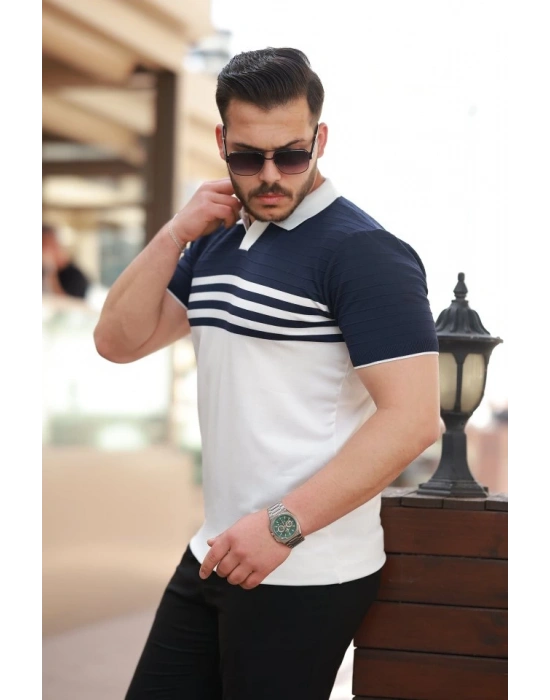 Erkek çizgi Desenli Yakalı Kısa Kollu Tshirt