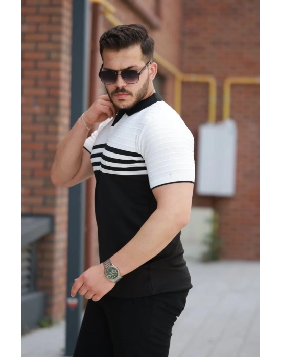 Erkek çizgi Desenli Yakalı Kısa Kollu Tshirt