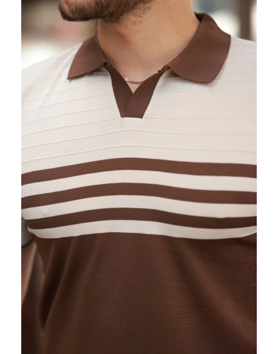 Erkek çizgi Desenli Yakalı Kısa Kollu Tshirt