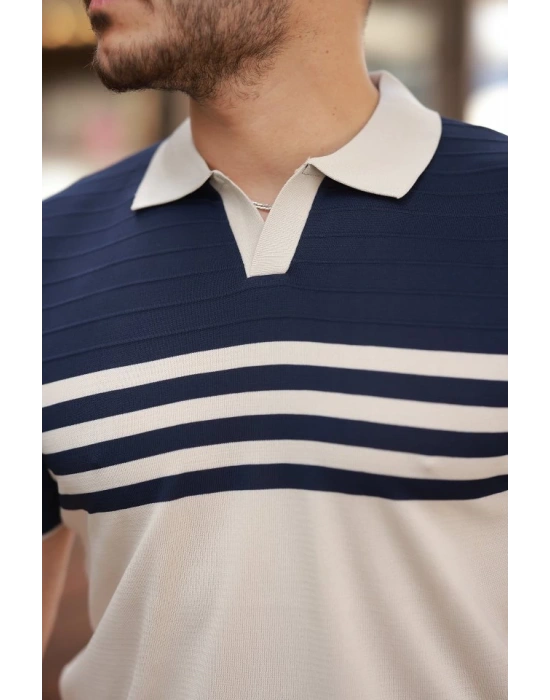 Erkek çizgi Desenli Yakalı Kısa Kollu Tshirt