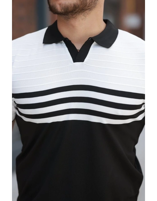 Erkek çizgi Desenli Yakalı Kısa Kollu Tshirt