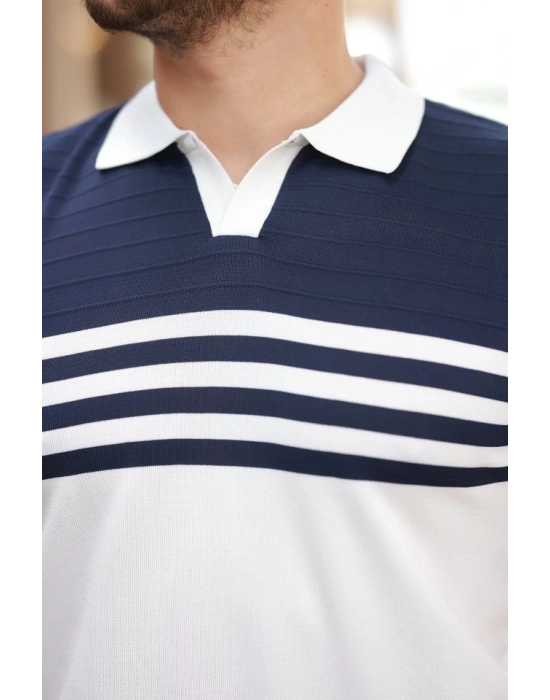 Erkek çizgi Desenli Yakalı Kısa Kollu Tshirt