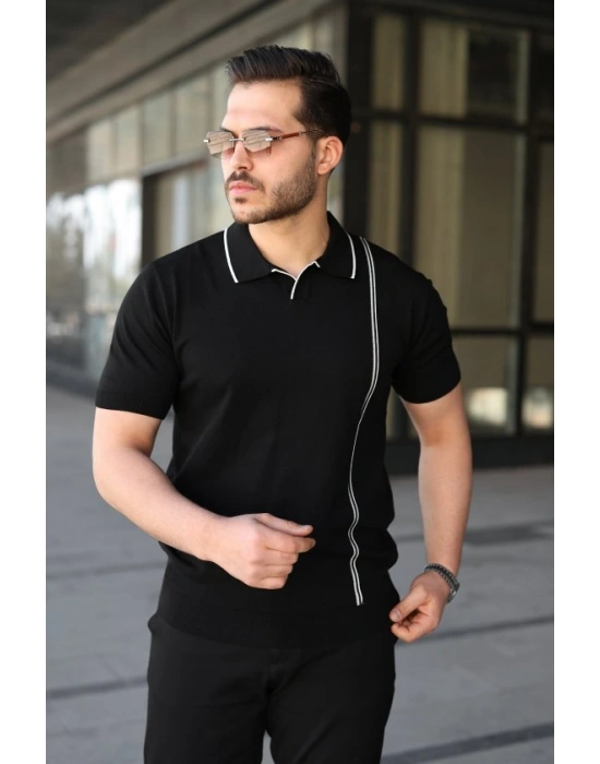 Erkek Çizgi Detaylı Yakalı Triko Tişört