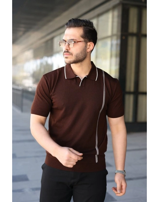 Erkek Çizgi Detaylı Yakalı Triko Tişört