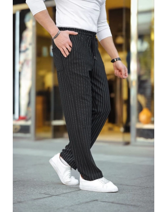 Erkek Cizgili Dokuma Krep Jogger Buggy Pantalon Rahat Kalıp  iyah