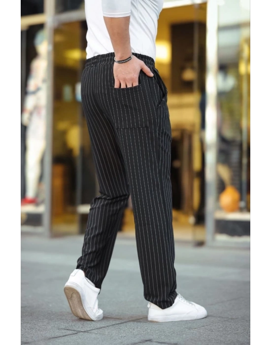 Erkek Cizgili Dokuma Krep Jogger Buggy Pantalon Rahat Kalıp  iyah