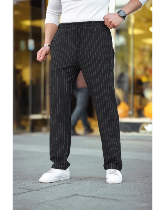Erkek Cizgili Dokuma Krep Jogger Buggy Pantalon Rahat Kalıp  iyah