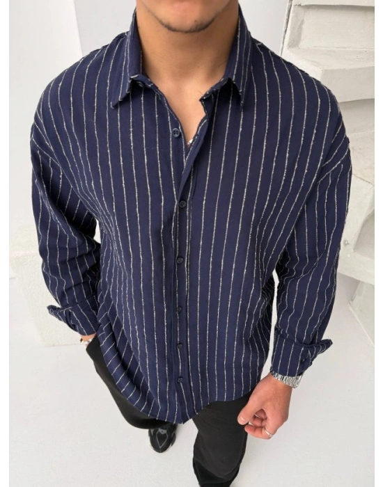 Erkek Çizgili Keten Gömlek
