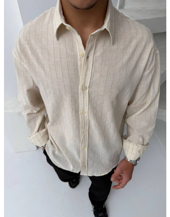 Erkek Çizgili Keten Gömlek