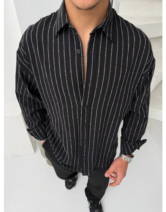Erkek Çizgili Keten Gömlek