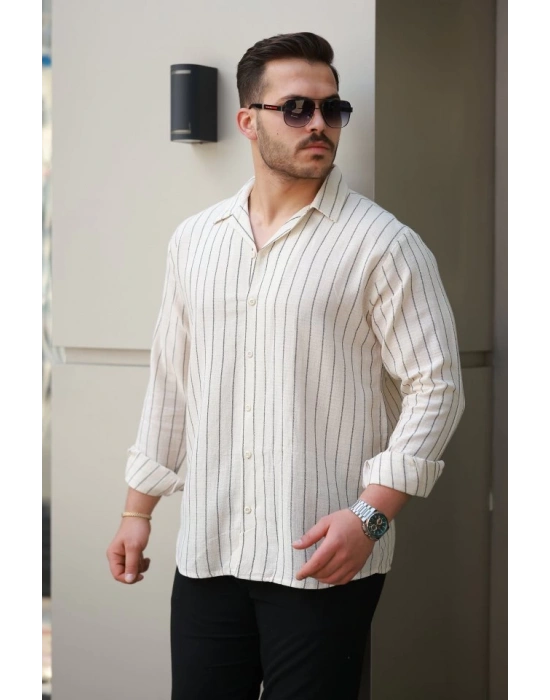 Erkek çizgili Keten Gömlek