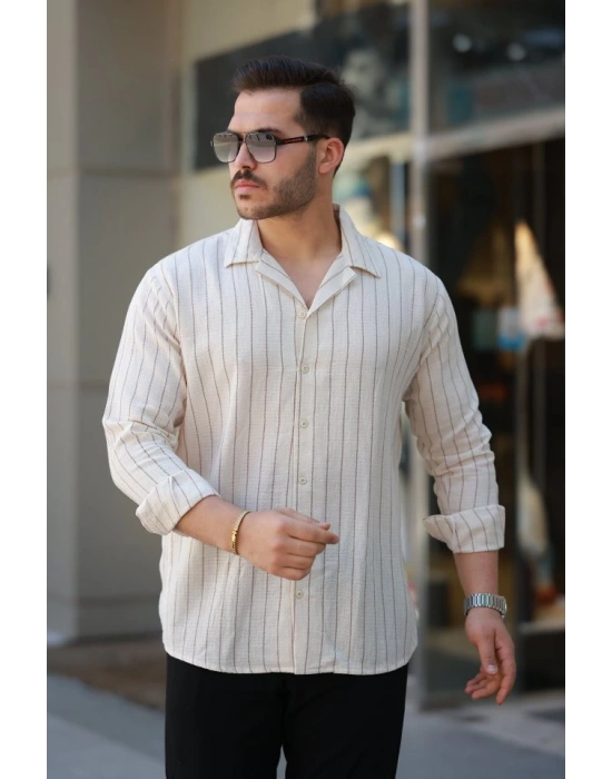 Erkek çizgili Keten Gömlek