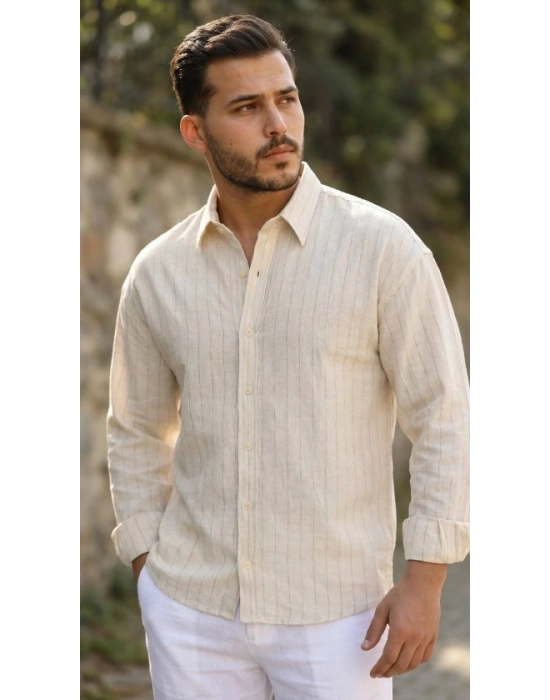 Erkek Çizgili Keten Gömlek